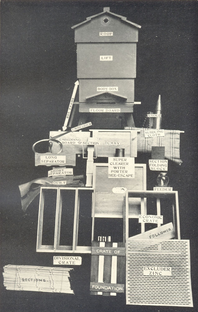 BEES. A Bar-Frame hive and Appliances 1912 old antique vintage print picture